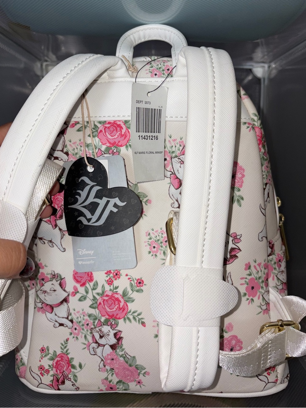 RARE! Pre Funko Heart Tag Pink & Cream Marie Floral Mini Backpack - Picture 3 of 6